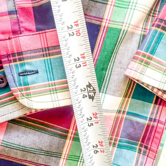 Alan Flusser Mens Medium 100 Cotton Multicolor Plaid 2 Layer Button Down Collar - Picture 9 of 10